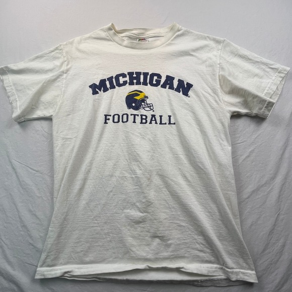 Fruit of the Loom Other - Vintage Michigan Wolverines Football TShirt Medium White 90s NCAA Helmet Graphic